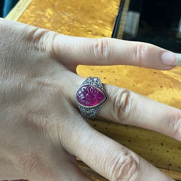 Natural Ruby Sterling Silver Artistic Ring Size 7 - Picture 3 of 8